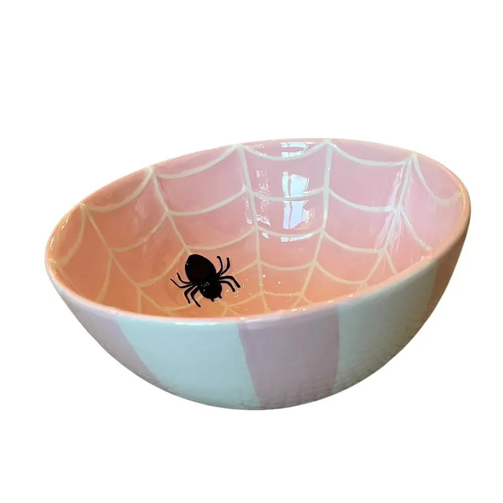 Pink & White Striped Spider Web Candy Bowl 10